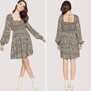 New! Lost + Wander Cant Be Tamed Mini Dress long sleeve‎ animal print, size S
